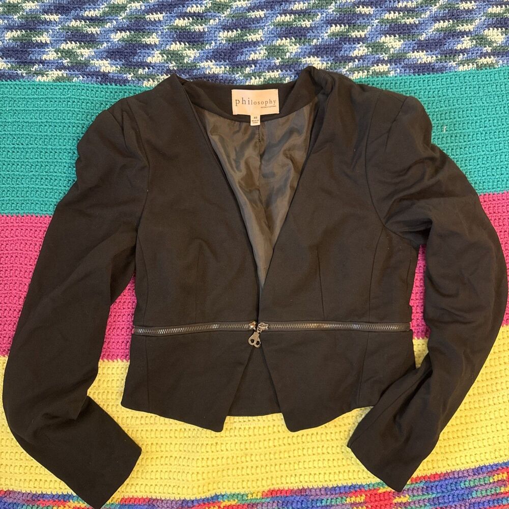 Philosophy Black Open Blazer with Decorative metal  Zippers, Women's Size XS